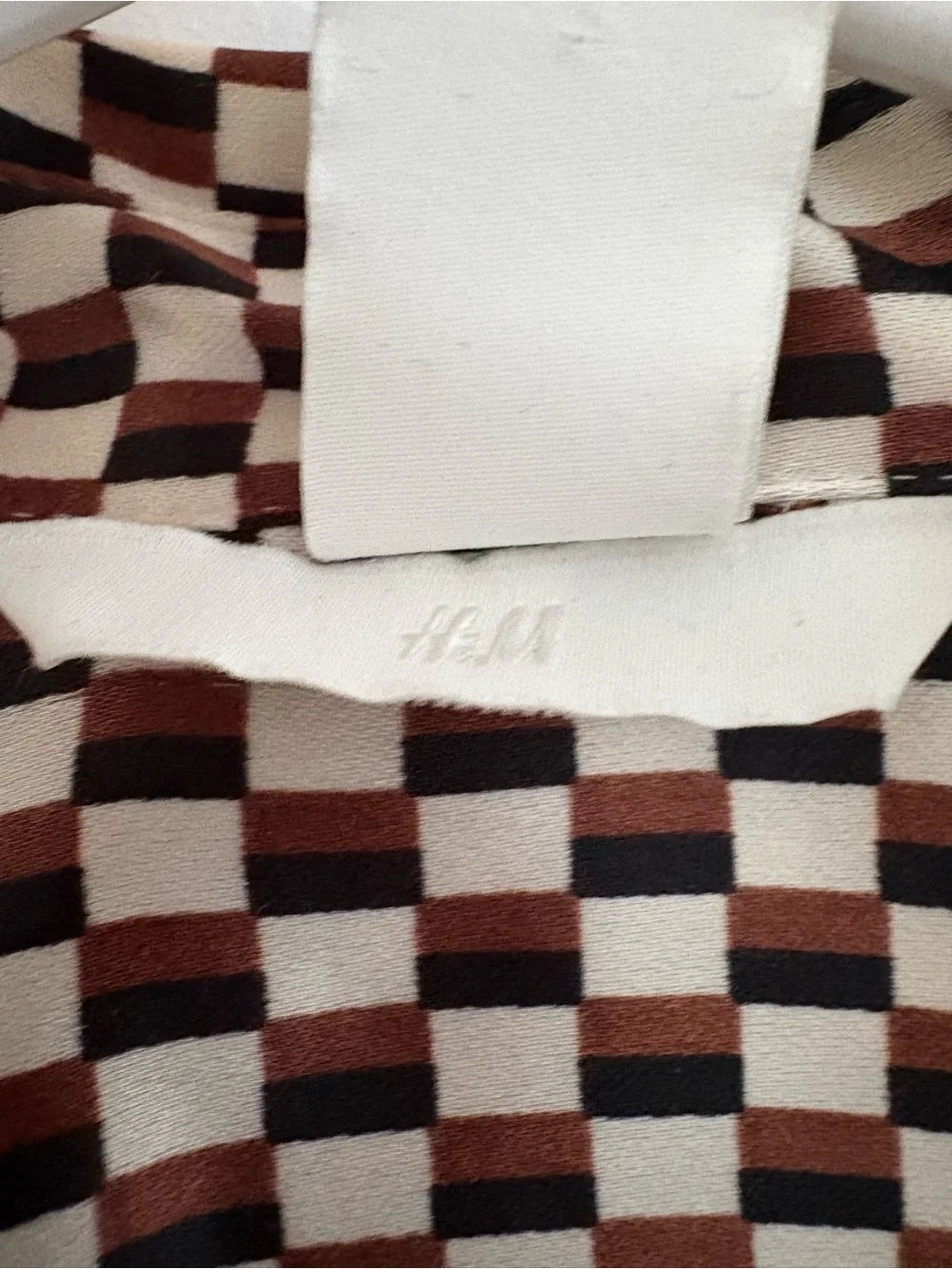 H&M Brown and Cream Checker Print Button-Down Shirt - Picture 3 of 3